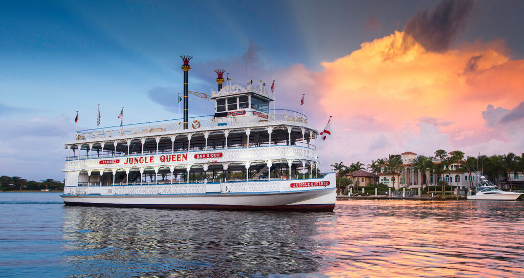 Jungle Queen Riverboat at sunset on New River Ft Lauderdale