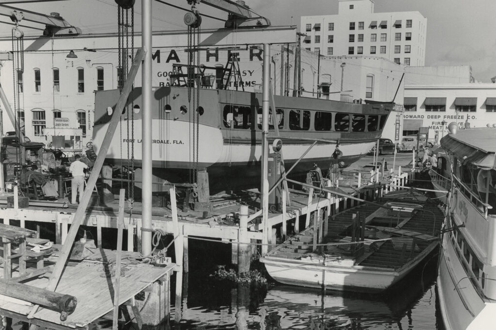 Historic photo of Jungle Queen under construction in dock yard