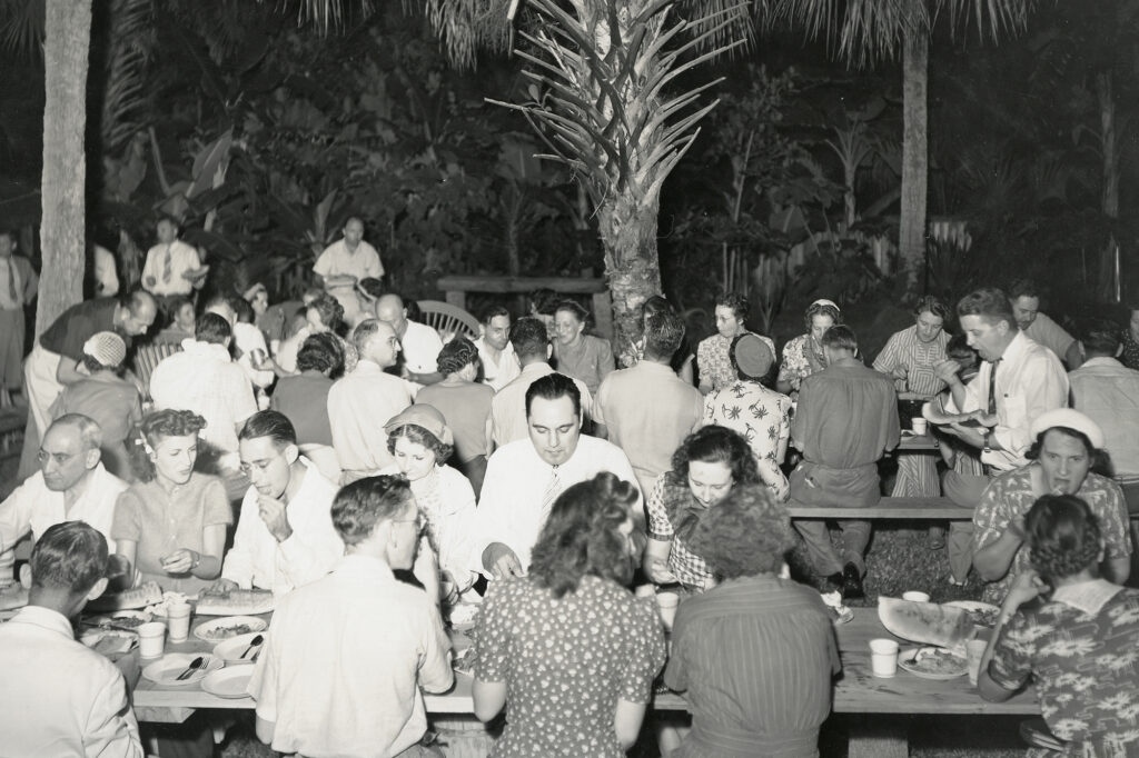 Guests enjoying all you can eat BBQ on Jungle Queen Island